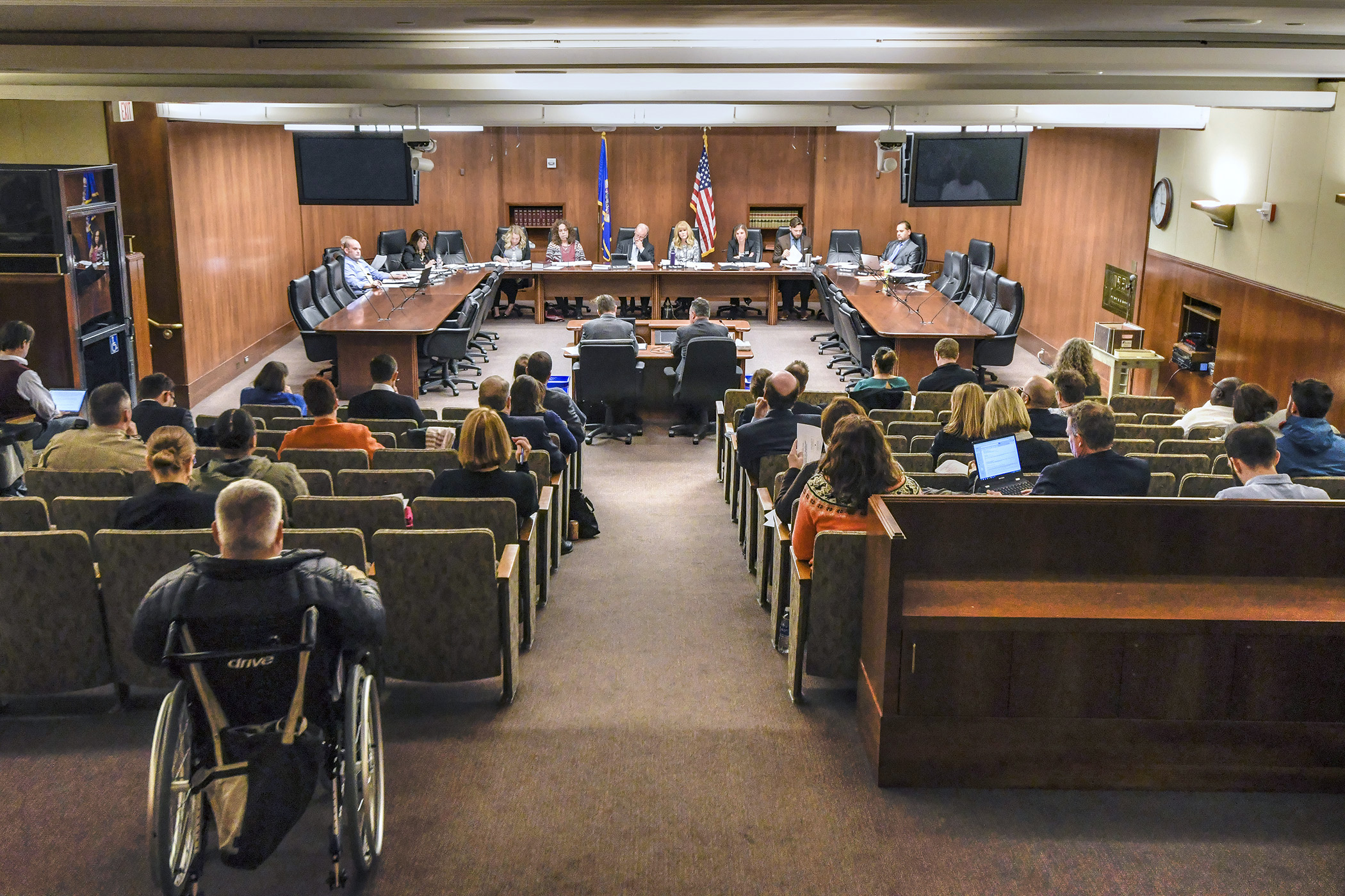 Members of the Legislative Commission on Data Practices listen to a presentation on data retention schedules during their Oct. 31 meeting. Members also heard several data privacy-related bills. Photo by Andrew VonBank